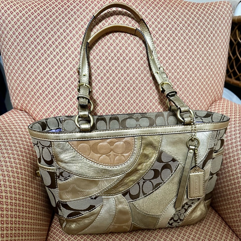 Y2K Rare limited edition Coach Mosaic Patchwork Metallic Gold signature print